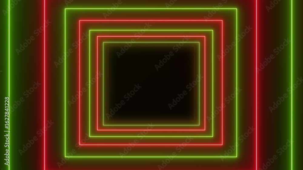 Poster video animation of abstract glowing motion design with green and red neon cubes - abstract backgroun