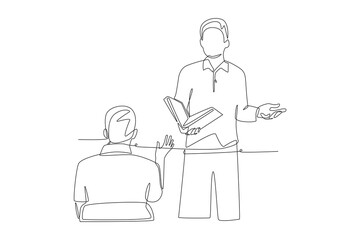 Student listening to lectures concept one-line drawing