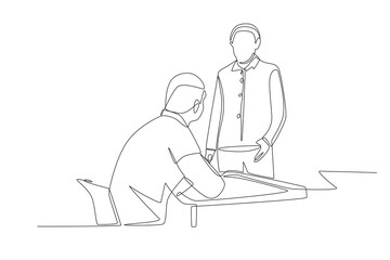 Student listening to lectures concept one-line drawing