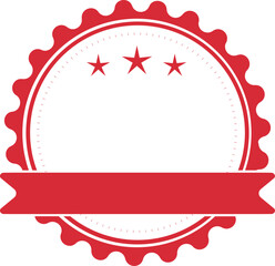 Red Badge Label Vector with Ribbon and Stars Isolated on White Background