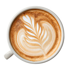 Top view of latte art coffee cup cappuccino espresso drink cafe beverage breakfast morning caffeine delicious 100 on transparent background silhouette