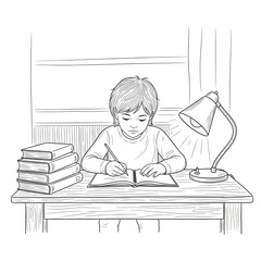 Black and white vector line drawing of a school 