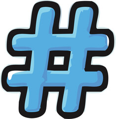 Fototapeta premium A stylized, hand-drawn blue hashtag symbol with a bold black outline on a white background.