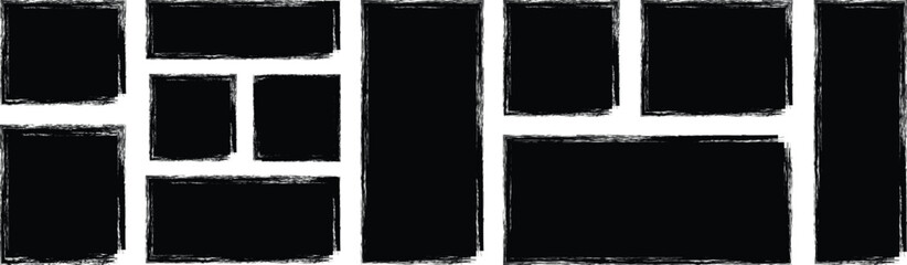 Set of grunge jagged rectangle shape. Vintage grunge boxes for collage, text, banner, sticker, poster design. black grunge rectangle. paint brush grunge border frame. Vector illustration, Eps 10