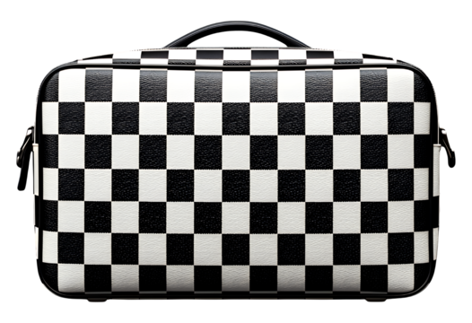 Black and White Checkered Briefcase on Transparent Background, Classic Business Asset for Web Design