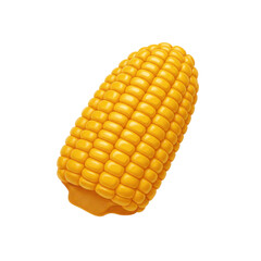 Close-up of a vibrant yellow corn cob isolated on a white background, showcasing its texture