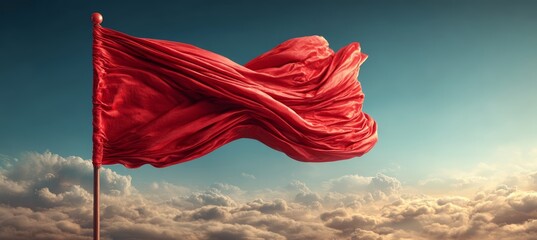 Red flag on pole. Danger alarm warning sign. Generative AI technology.	
