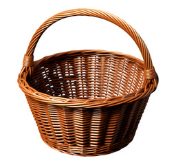 Obraz premium Brown Wicker Basket with Handle, Glossy Finish on Transparent Background, 3D Realism Graphic