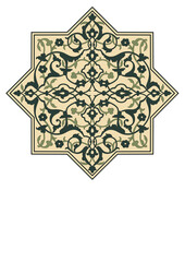 Islamic Geometric Star Pattern with Arabesque Floral Motifs