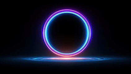 Oval neon ring, vibrant colors, dark background