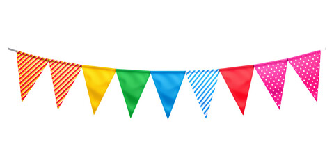 Obraz premium Colorful Pennant Flags with Transparent Background, Festive Design Element