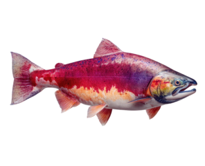 Vivid, side-view image of a colorful salmon