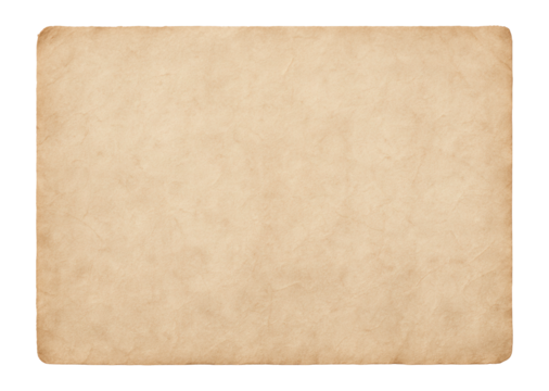 A textured, aged parchment paper sheet with slightly worn edges on transparent background.