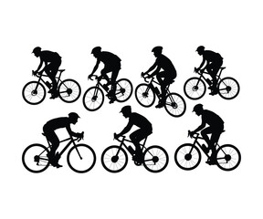 Cyclists in silhouette on white background