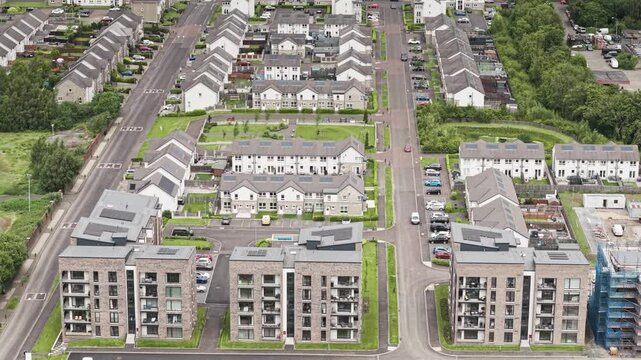 New housing development and apartment blocks in Dumbarton town, Scotland