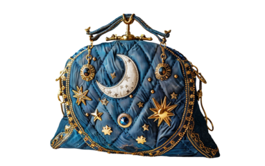 Elegant Celestial-themed Handbag Stylish Diamond Quilted on white background
