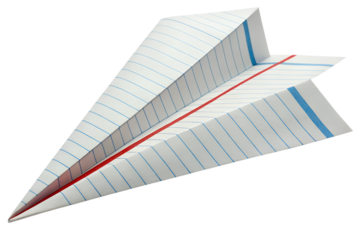 Striped Paper Airplane with Red and Blue Lines