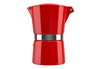 Red Moka Pot, Glossy Finish with Transparent Background, 3D Realism Design Element