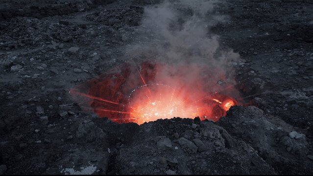 AI guided autonomous inspection rover traversing geothermal vent field collecting glowing thermal data overlays in contrast environment - Powered by Adobe