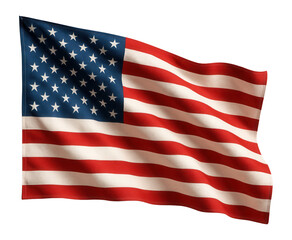 Fototapeta premium Waving American flag with distinct stars and stripes on a transparent background.