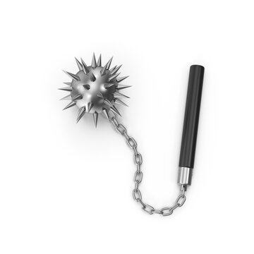 Medieval Spiked Flail Weapon with Chain and Handle Isolated on Transparent Background