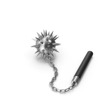 Medieval Spiked Flail Weapon with Chain and Handle Isolated on Transparent Background