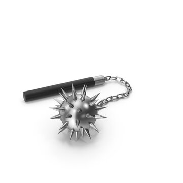 Medieval Spiked Flail Weapon with Chain and Handle Isolated on Transparent Background