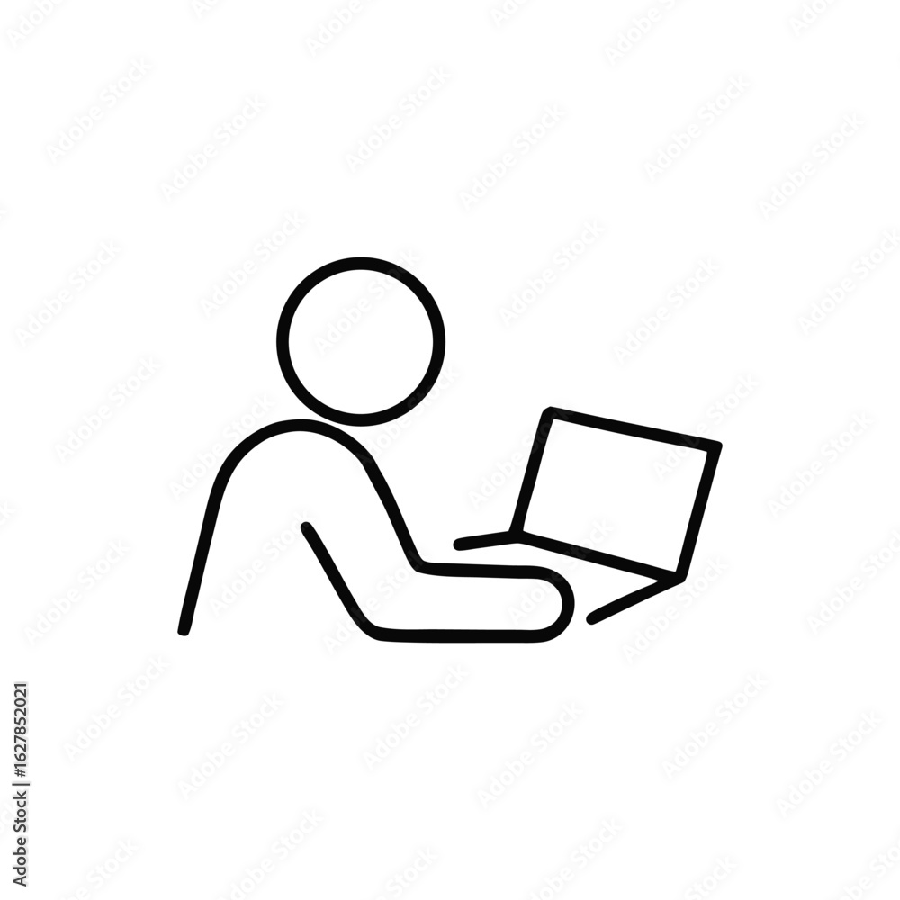 Poster simple icon of a person using a laptop computer representing technology work communication or digita