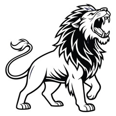 Fototapeta premium Majestic roaring lion illustration with fierce expression and flowing mane isolated on white background