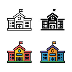 School building icons in four different styles