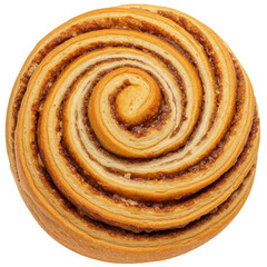 Fototapeta premium Delicious cinnamon roll with golden-brown swirls, placed on a white background, ideal for dessert promotion