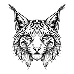Obraz premium Intricate line art portrait of a lynx's head, showcasing detailed fur and piercing gaze.