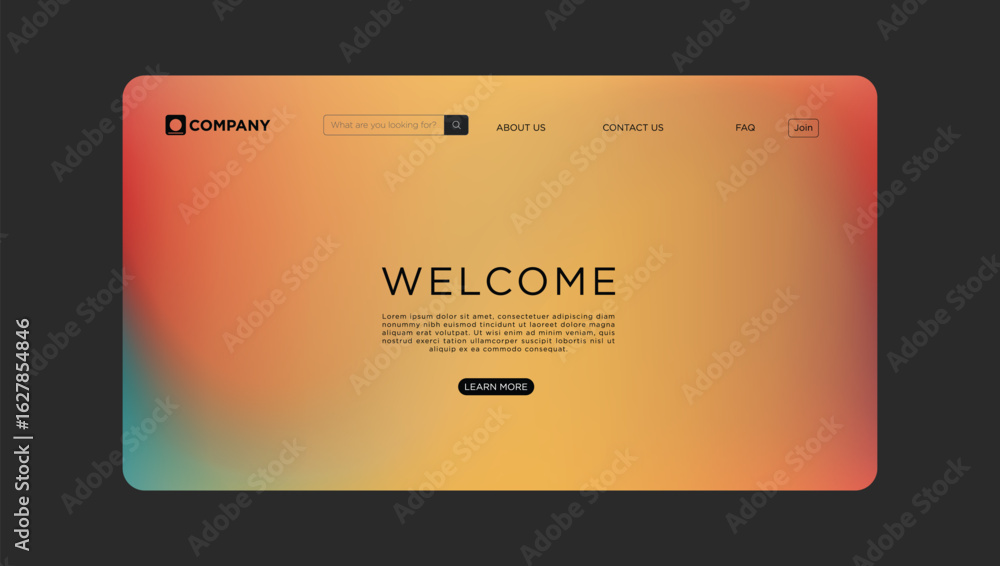 Poster modern website design with vibrant color gradient background welcomes visitors with a clean professi