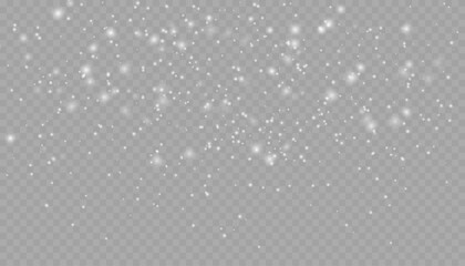 Realistic falling snow with snowflakes and clouds. Snowfall, snowflakes in different shapes and forms. Many white cold flake PNG elements
