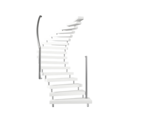 White modern spiral staircase with metal railings against transparent backdrop
