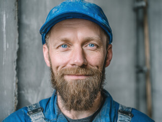 Fototapeta premium Industrial Worker Portrait in Industrial Environment with Focus on Personal Protective Equipment and Technical Composition