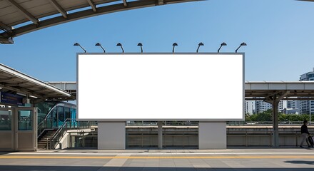 Obraz premium large blank advertise billboard white LED screen horizontal for design banner announcement exit way at outdoor public sky train platform station
