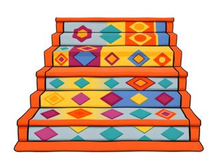Colorful Staircase with Geometric Carpet