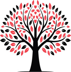 Obraz premium Stylized Tree With Red And Black Heart Shaped Leaves nature love