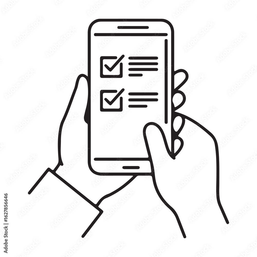 Poster Hands Holding Smartphone with Checklist App Displayed, Task Management and Productivity in Digital Age Concept Visualization