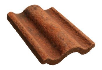 A single brown ceramic roof tile with a textured surface and a curved profile on transparent background.