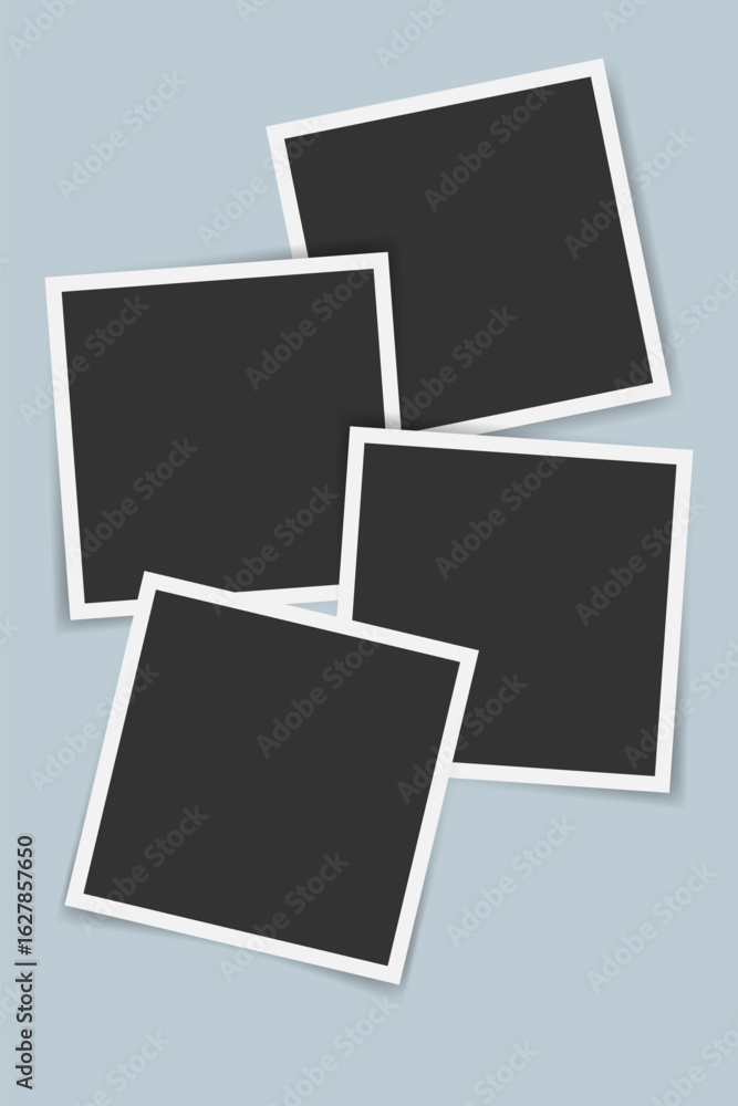 Poster realistic empty photo frames overlapping. vector retro snapshot mockup for vintage memory album, diy