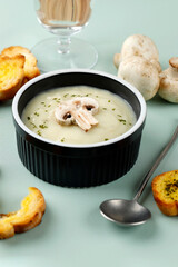 Mushroom Soup with Baked Garlic Bread