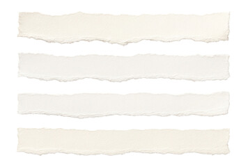 Naklejka premium Four torn paper strips arranged horizontally, showcasing textured edges for design use on transparent background.