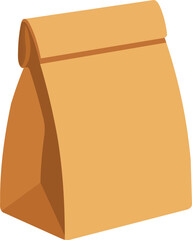 Classic brown paper lunch bag illustration ready for school or a picnic lunch, simple and nostalgic