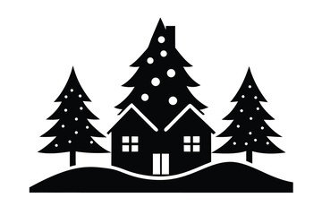 Fototapeta premium christmas village tree vector icon