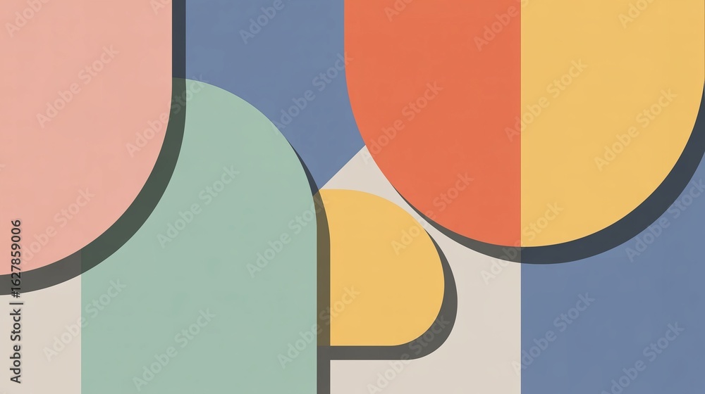 Poster abstract geometric background with colorful overlapping shapes and shadows for modern design, retro 