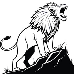 Naklejka premium Majestic roaring lion illustration with fierce expression and flowing mane isolated on white background