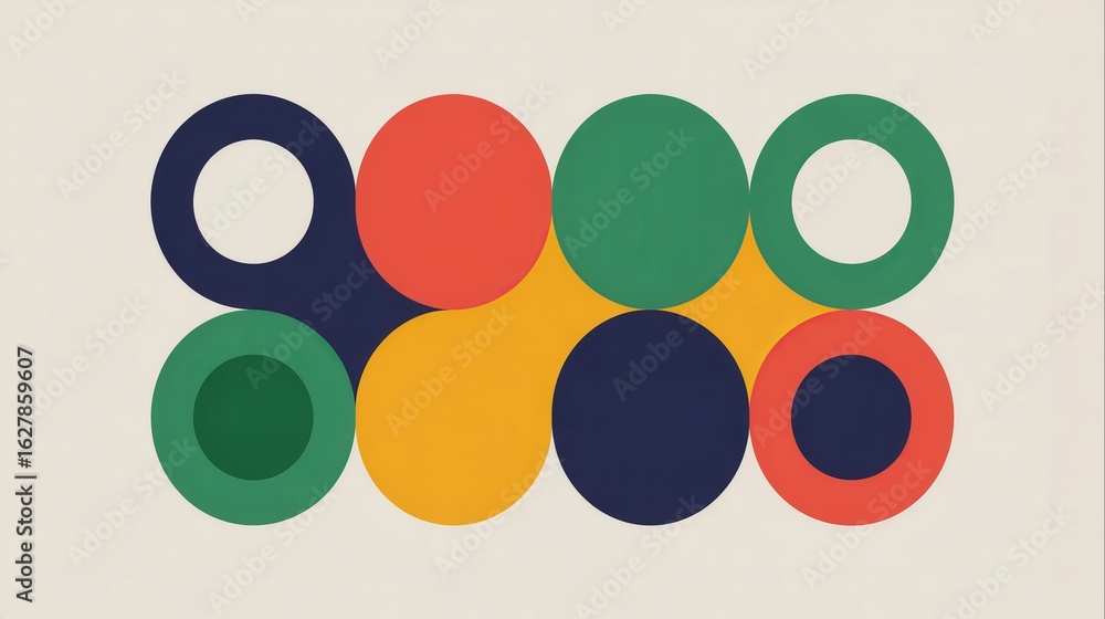 Poster abstract geometric design with colorful overlapping circles in modern minimal style for graphic art,