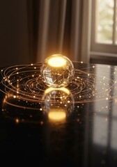 Glowing sphere in cosmic swirl